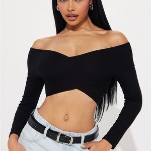 Fashion Nova Black Off-Shoulder Crop Top